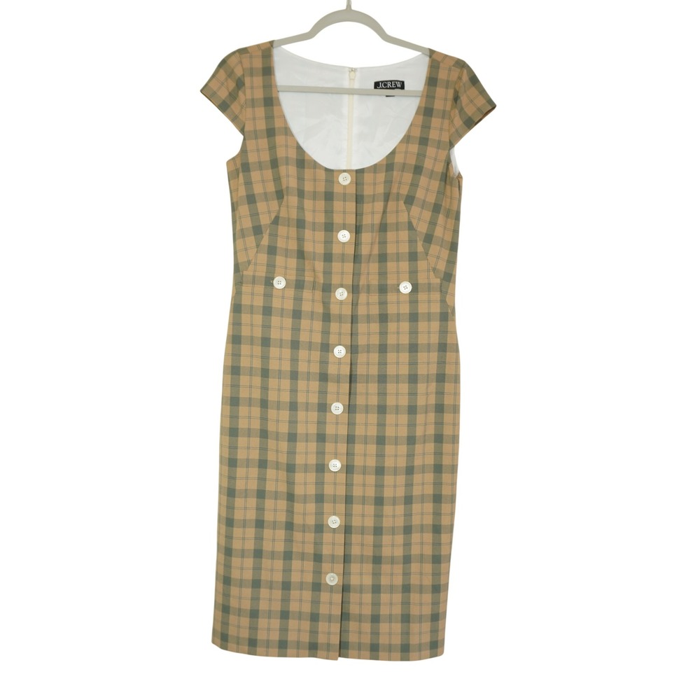 J. Crew Size 4 Sheath Dress Bridgeton Plaid Camel Milano Suiting *Sample* Preppy